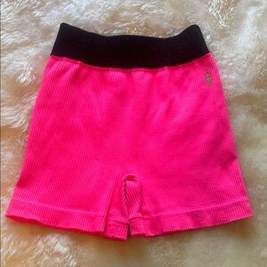 Free people Bright Pink Ribbed Shorts with Black Waistband